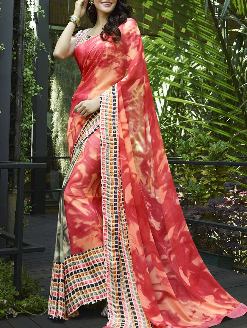 women's abstract red colored saree