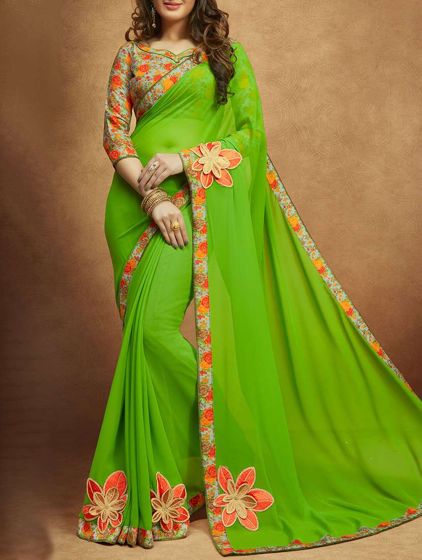 women's bordered green colored saree