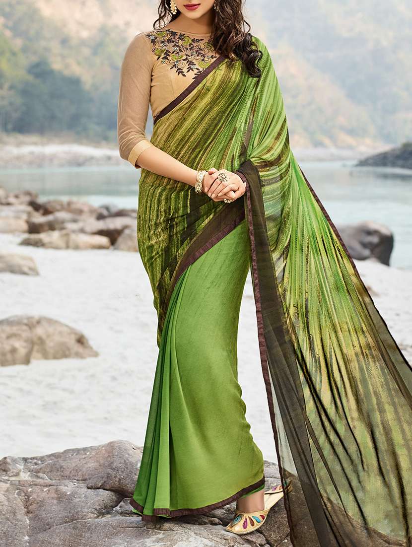 women's printed green colored saree