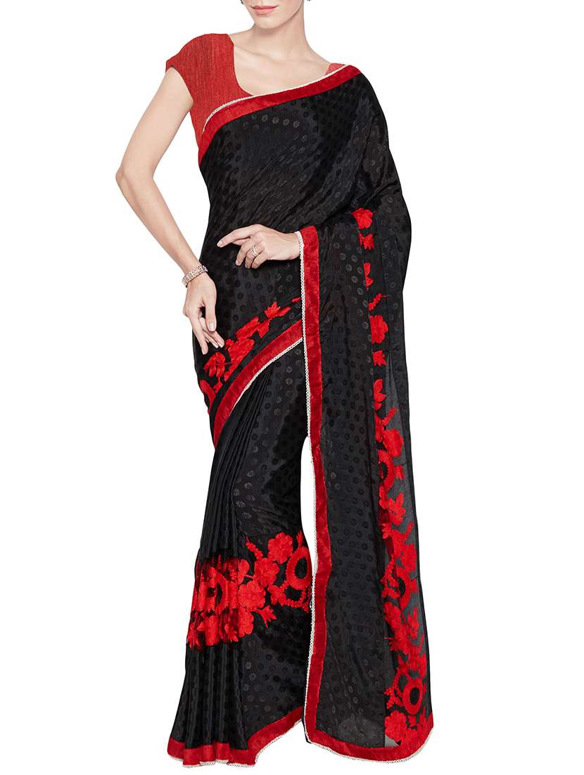 black embroidered crepe saree with blouse