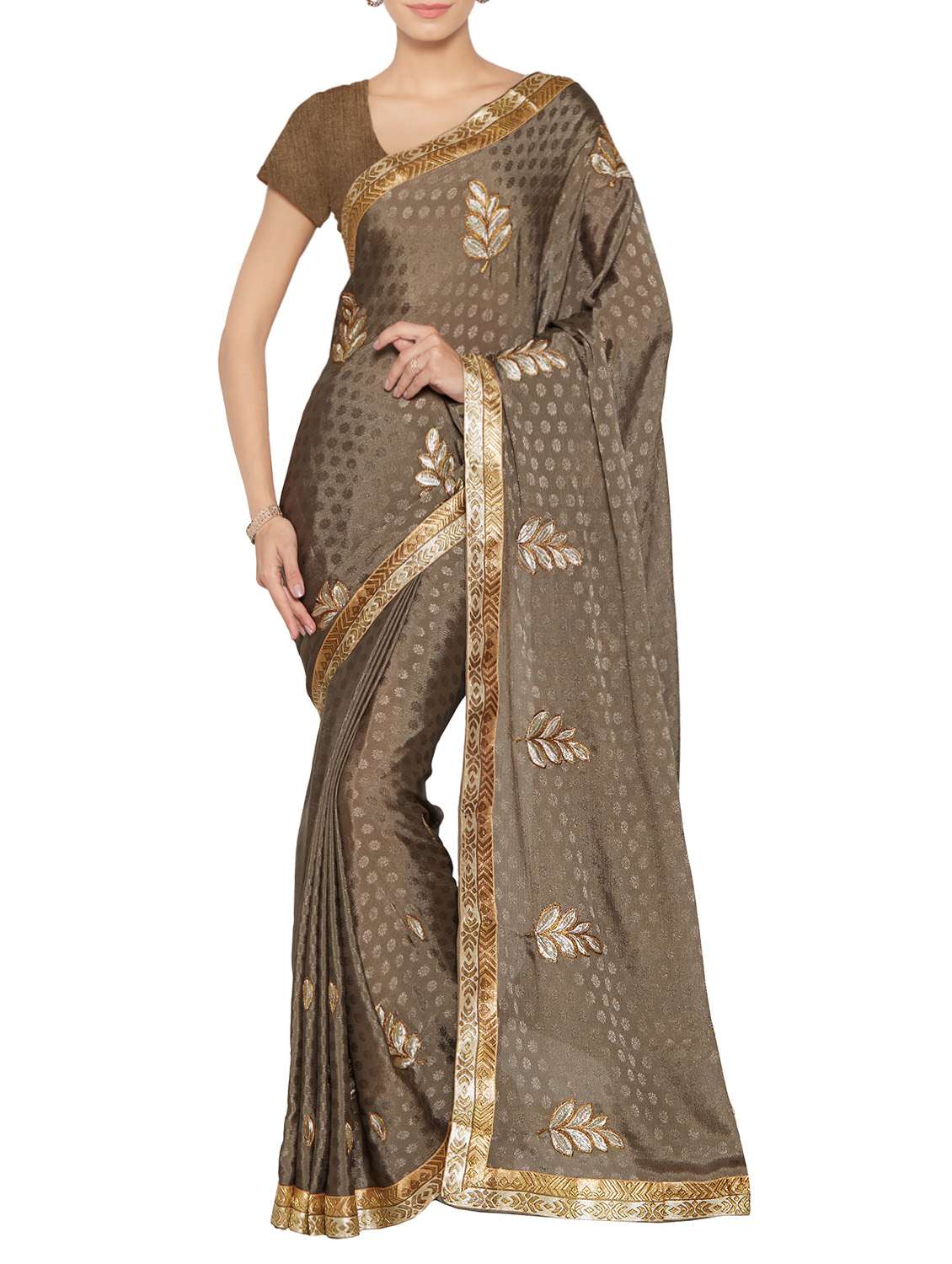 grey embroidered crepe  saree