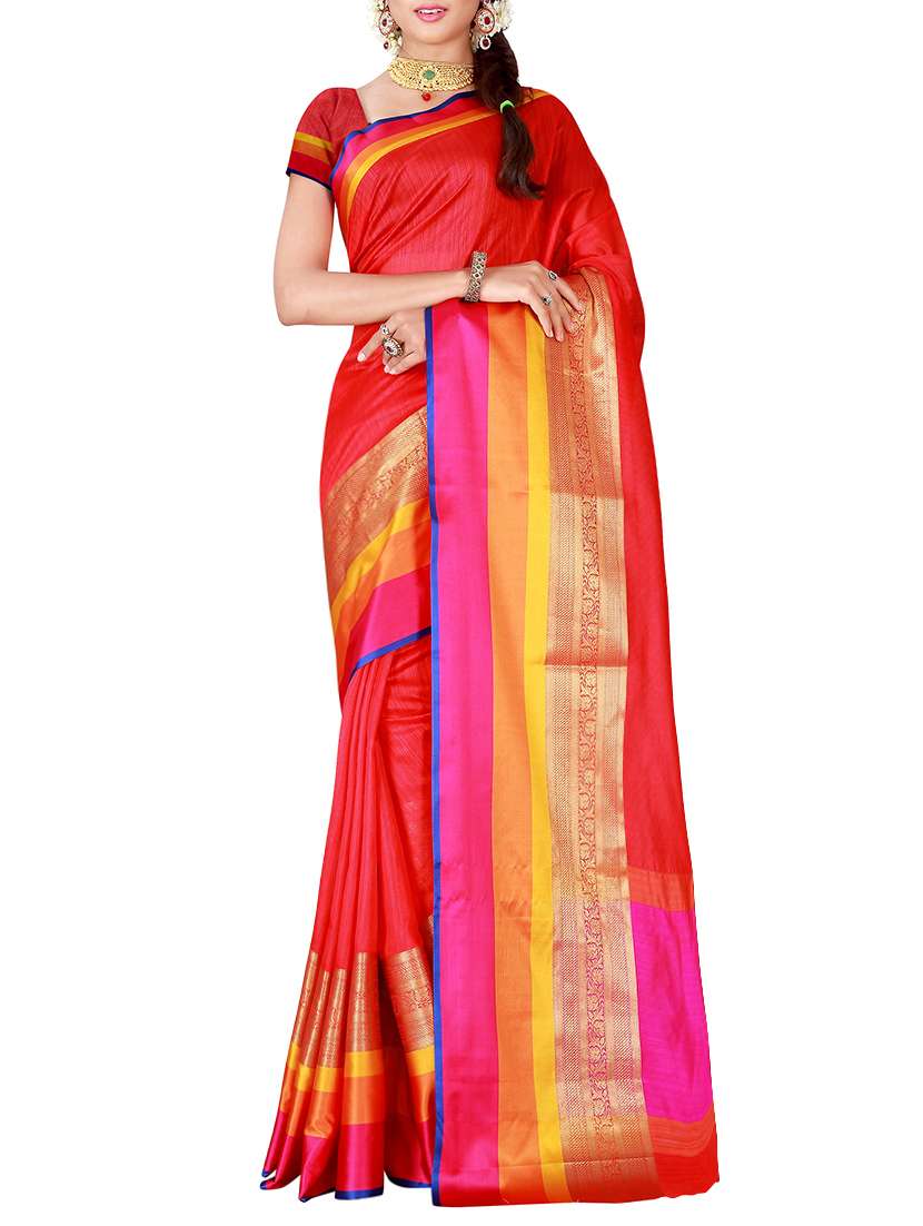 red woven art silk saree with blouse