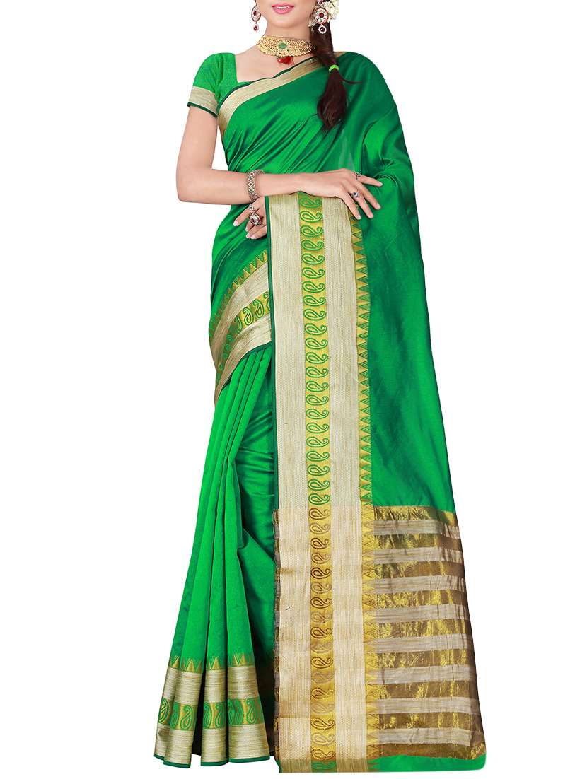 green bordered art silk saree with blouse