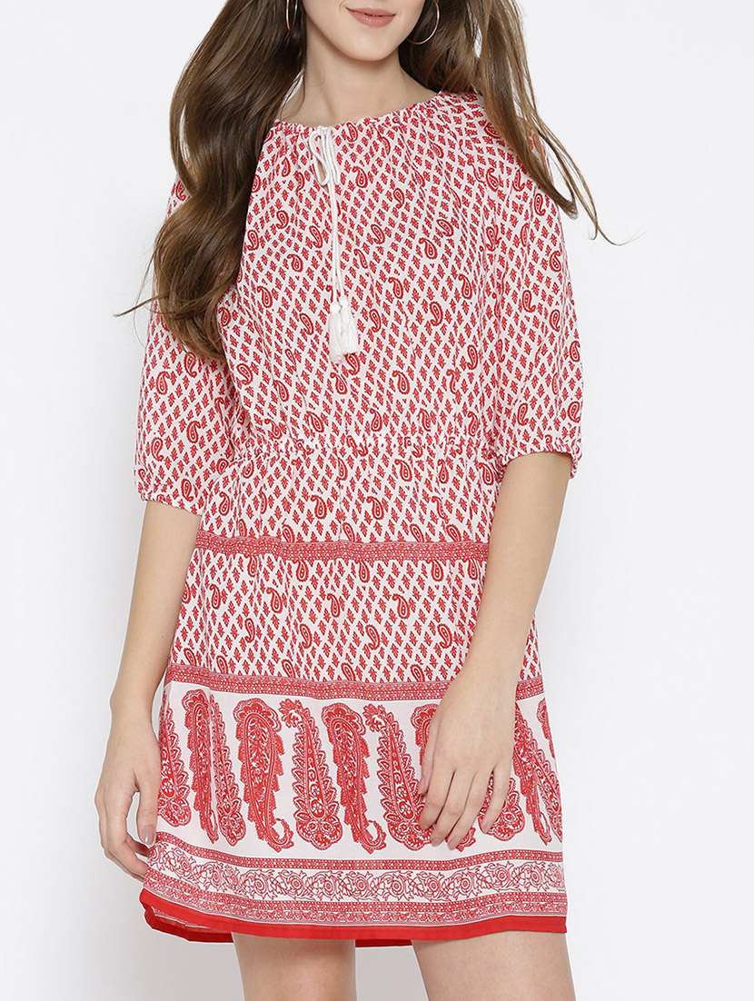 red printed dress