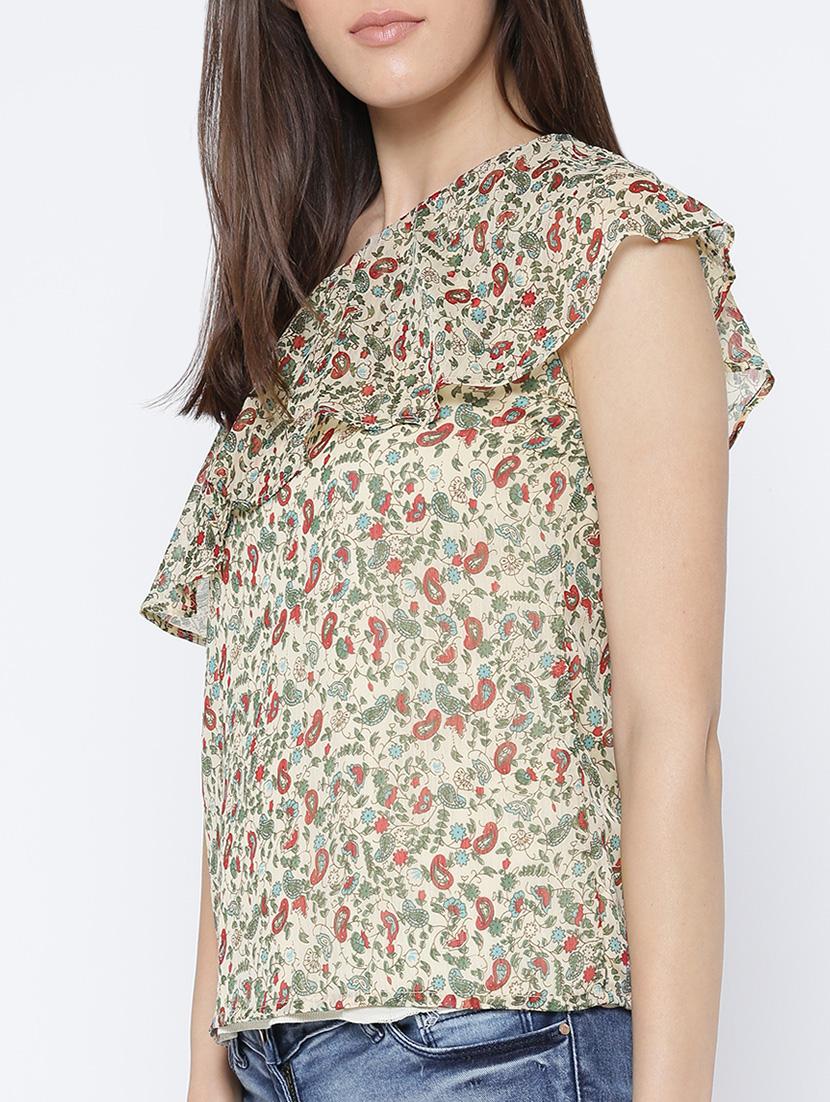 yellow paisley printed viscose ruffle top - 13852046 - Standard Image - 1