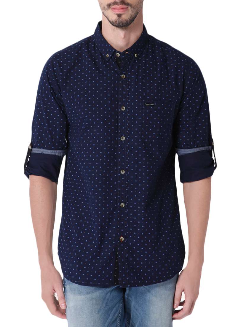 navy blue cotton casual shirt