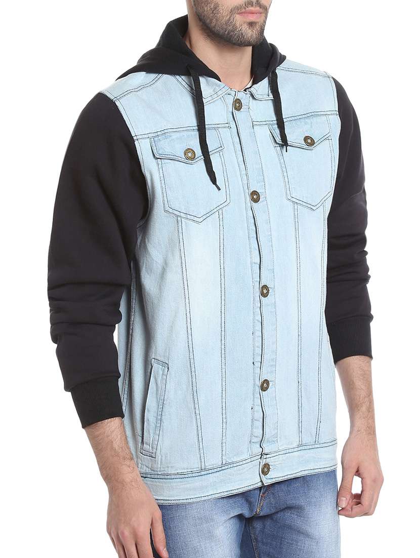 blue color block denim jacket