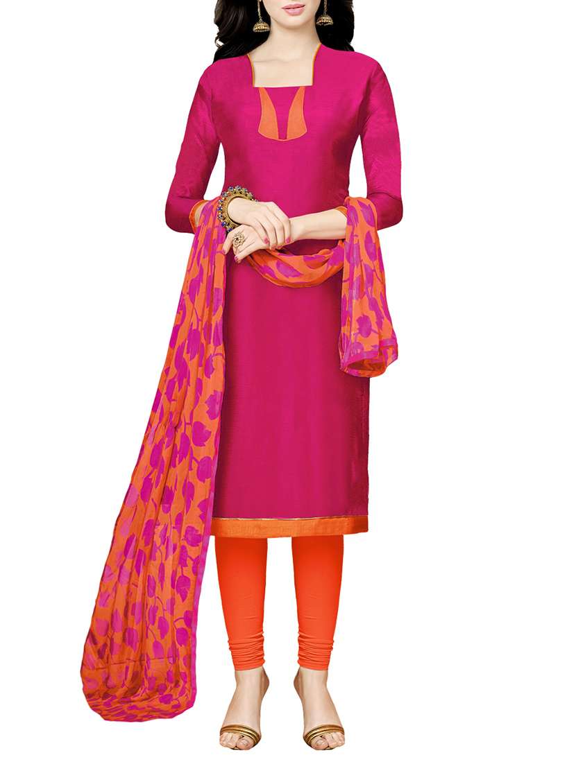 pink chanderi cotton churidaar suit dress material