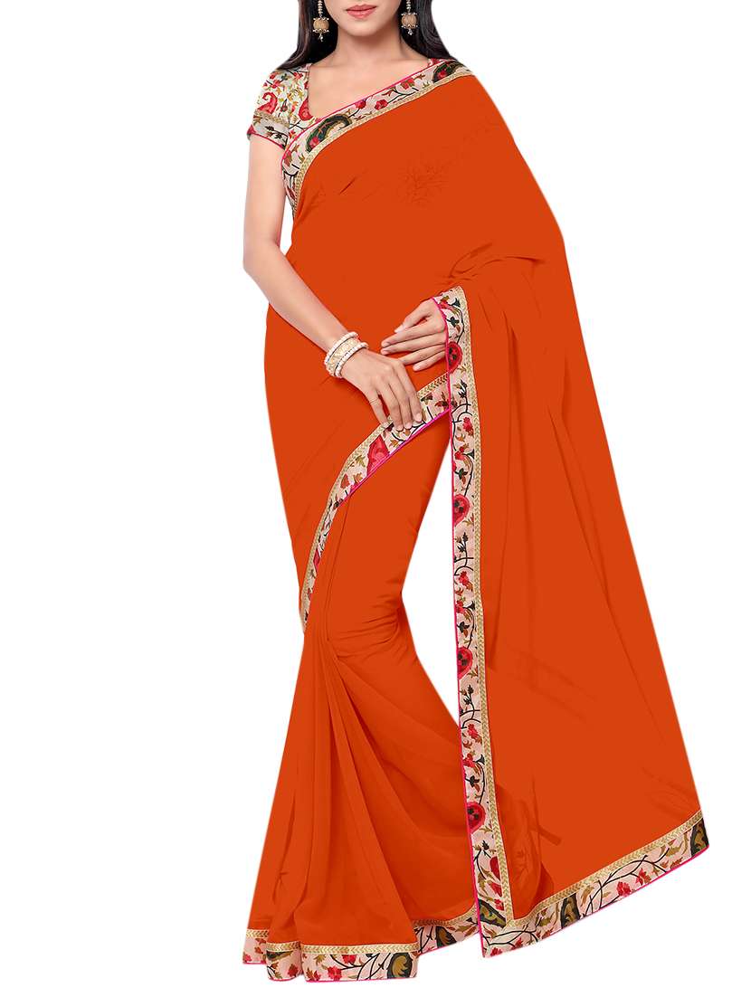 orange georgette bordered saree with blouse
