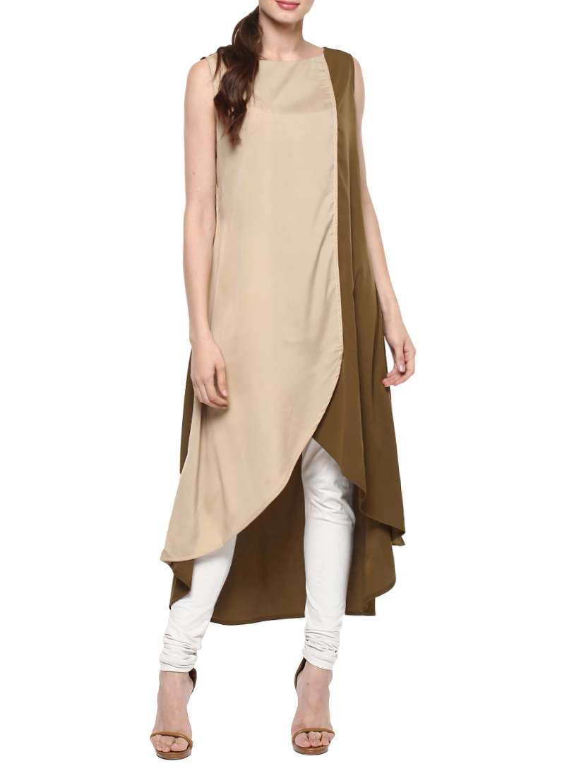 beige polycrepe asymmetric kurta
