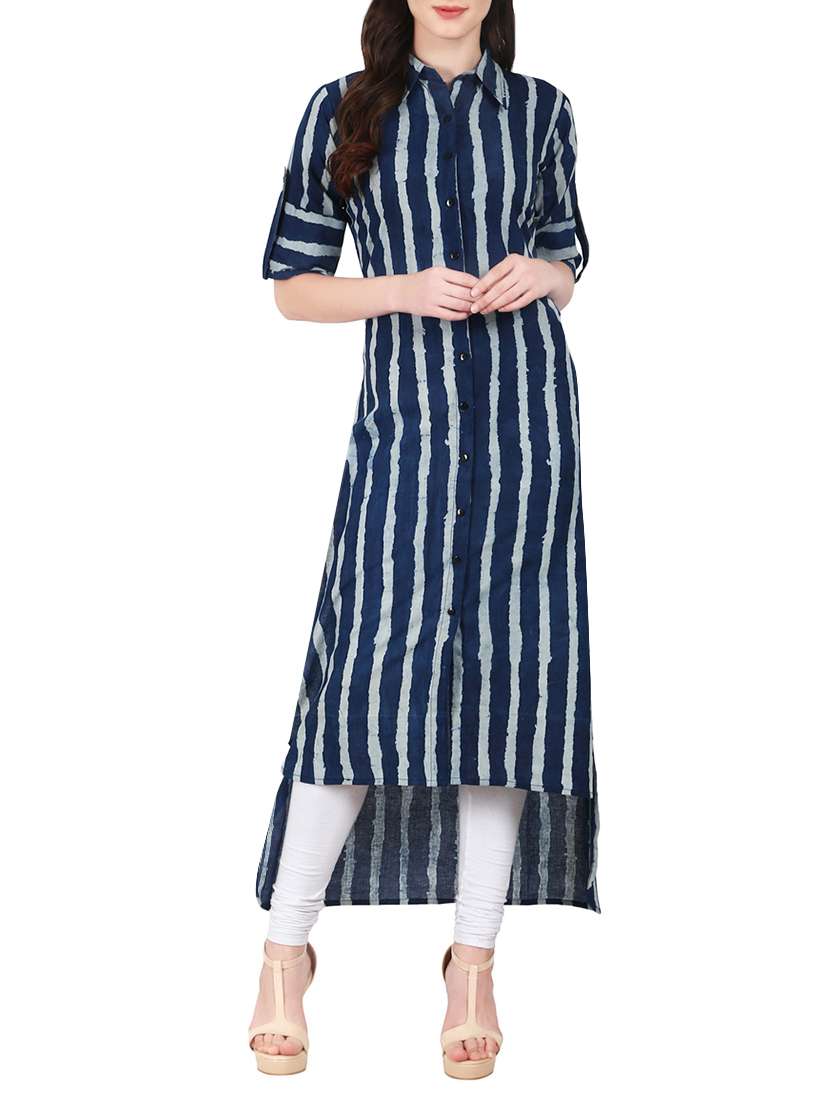 indigo high low stripes kurta