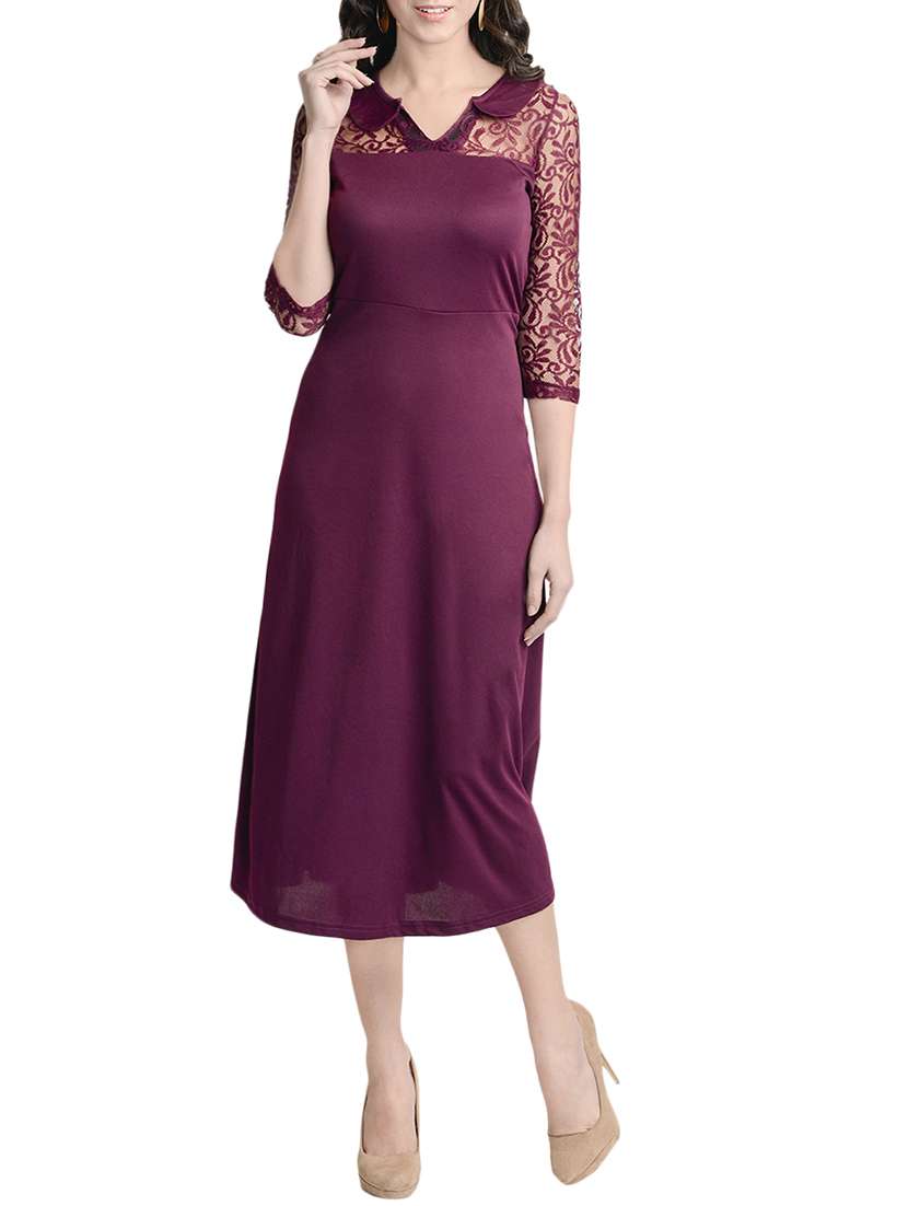 solid purple lace a-line dress