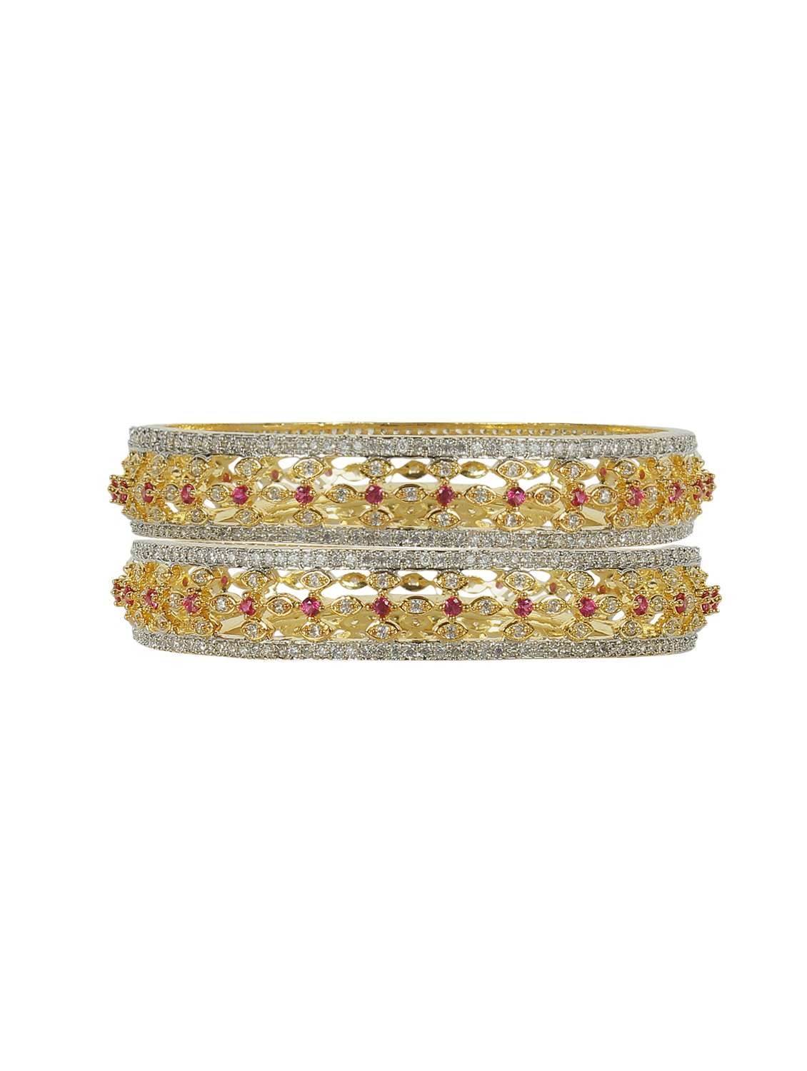 pink gold tone stone bangles
