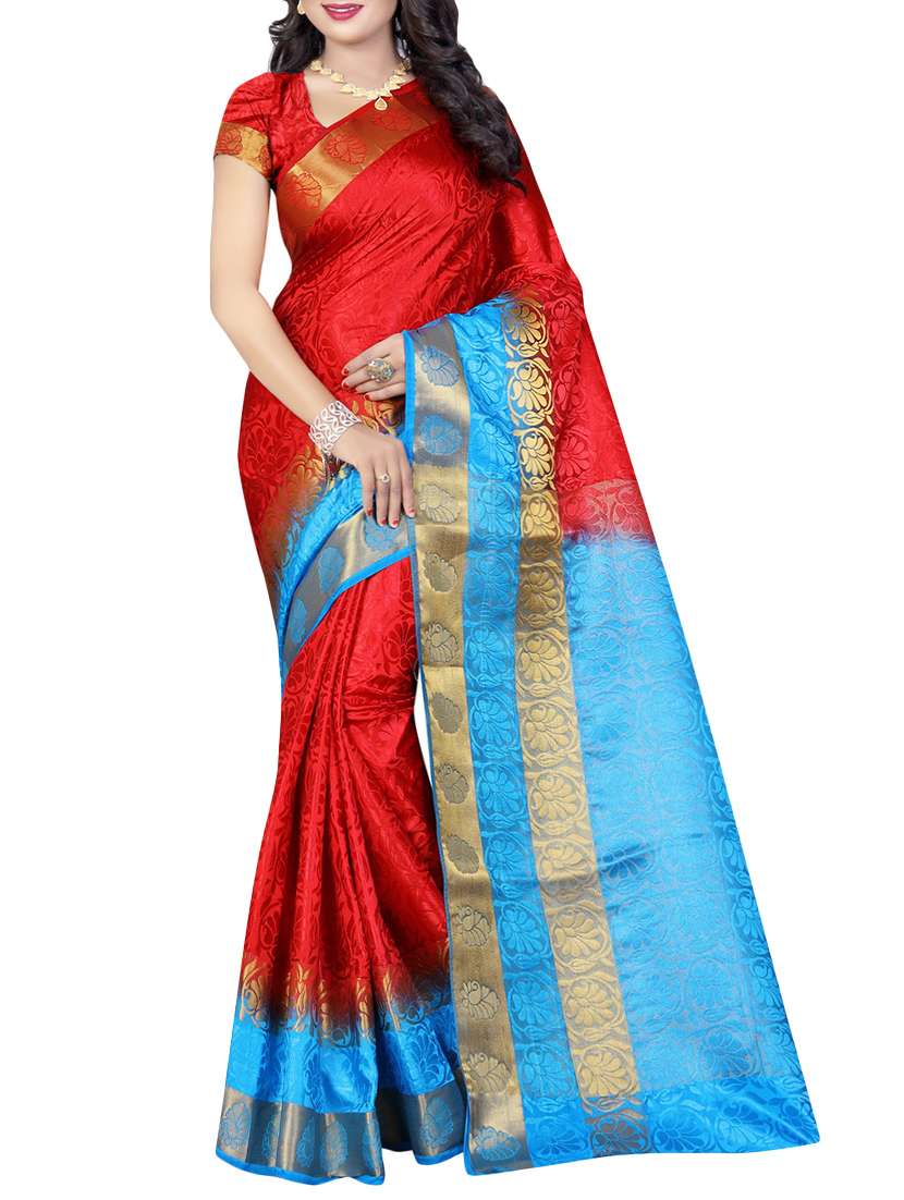 red art silk woven saree with blouse