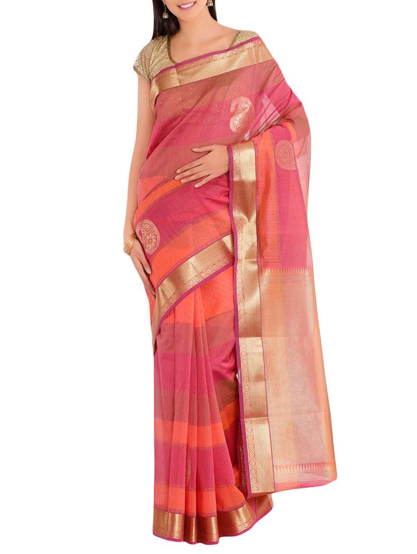 pink woven saree with blouse