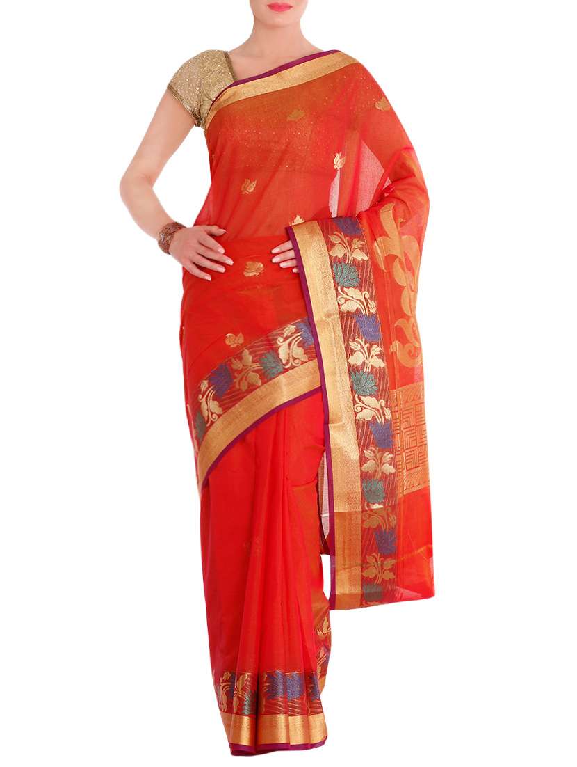 orange silk saree with blouse