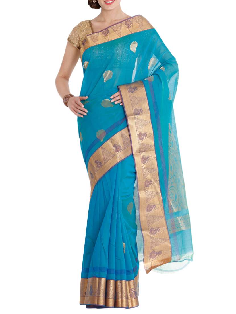 blue cotton silk saree with blouse