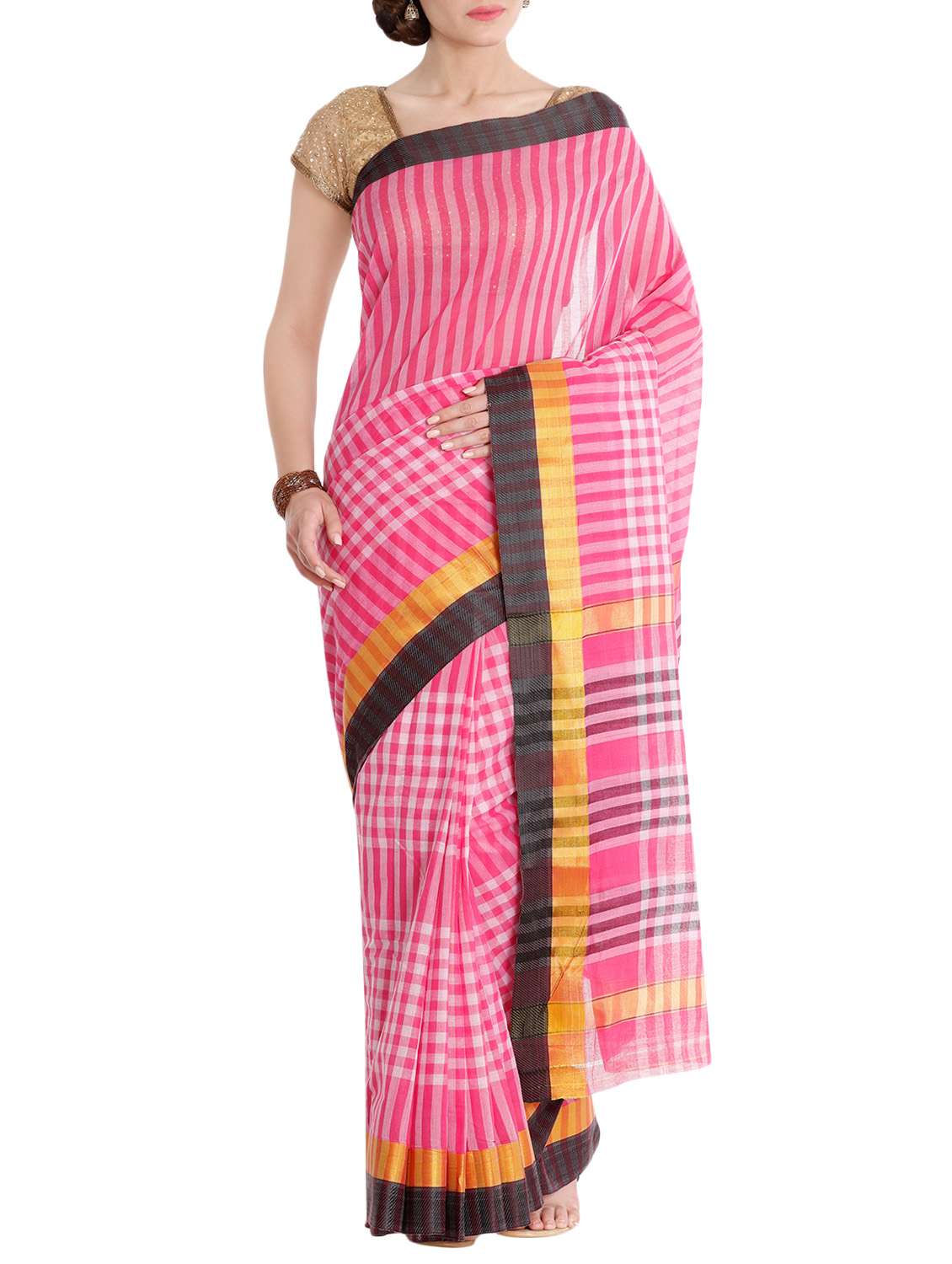 pink cotton saree