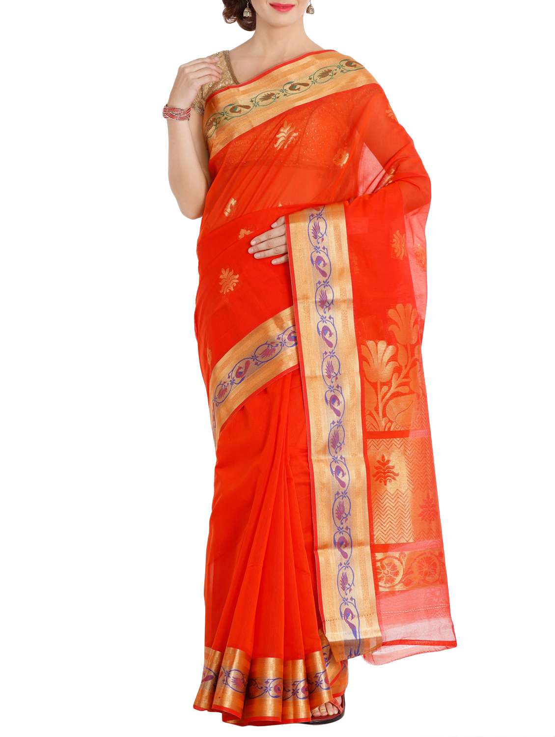 orange silk saree