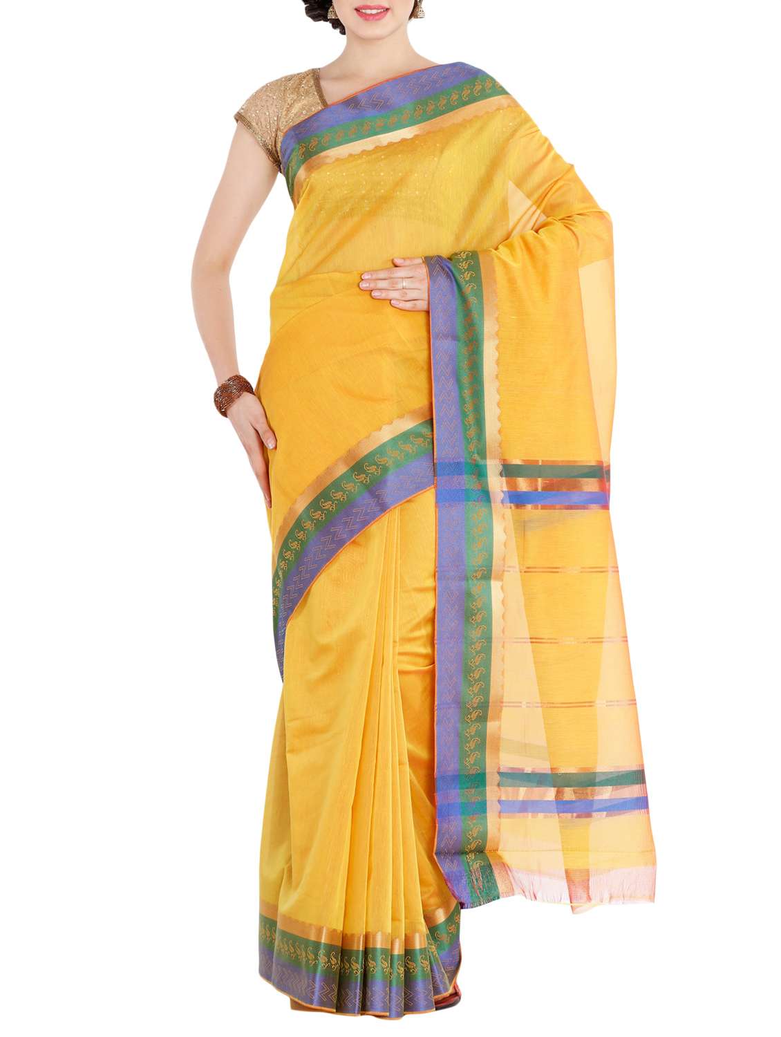 yellow bordered  saree