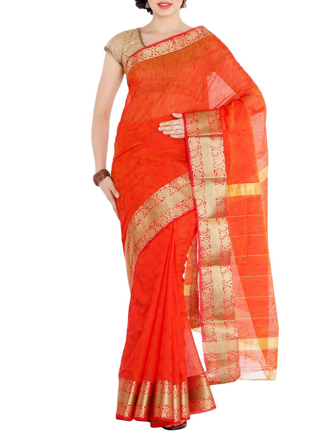 brown silk saree