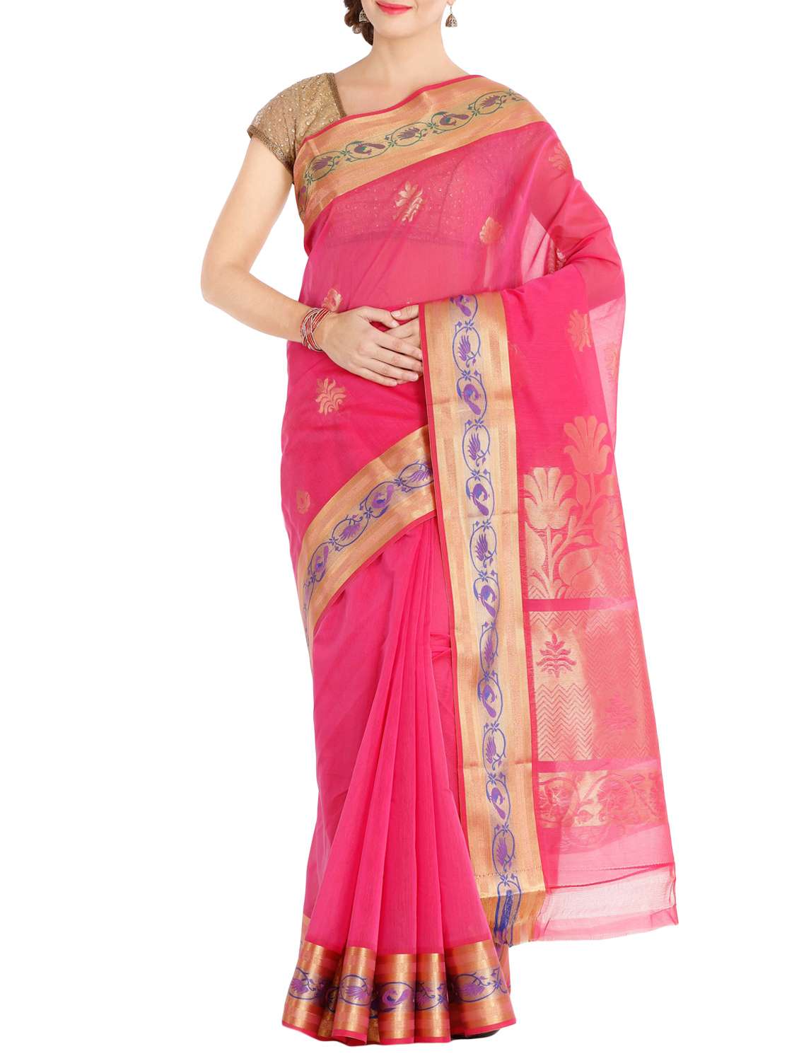 pink cotton silk saree with blouse