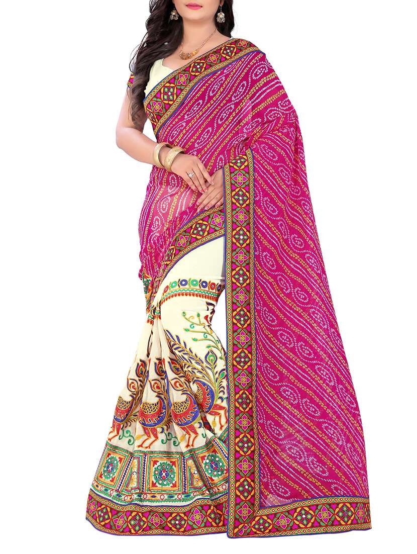 women's bandhani pink colored saree with blouse