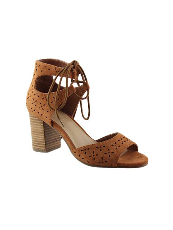brown fabric closed back sandals