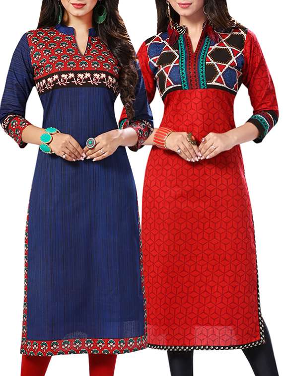combo (set of 2 ) multi colored cotton unstitched kurta
