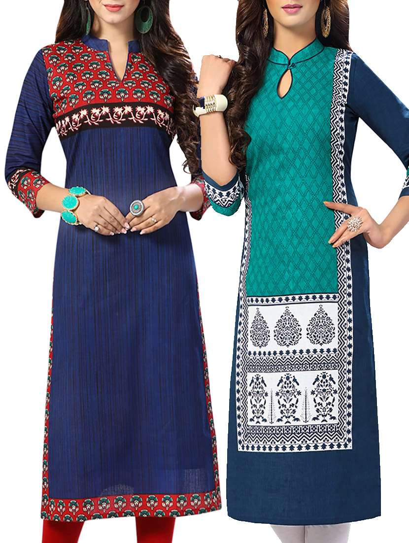 combo (set of 2 ) multi colored cotton unstitched kurta