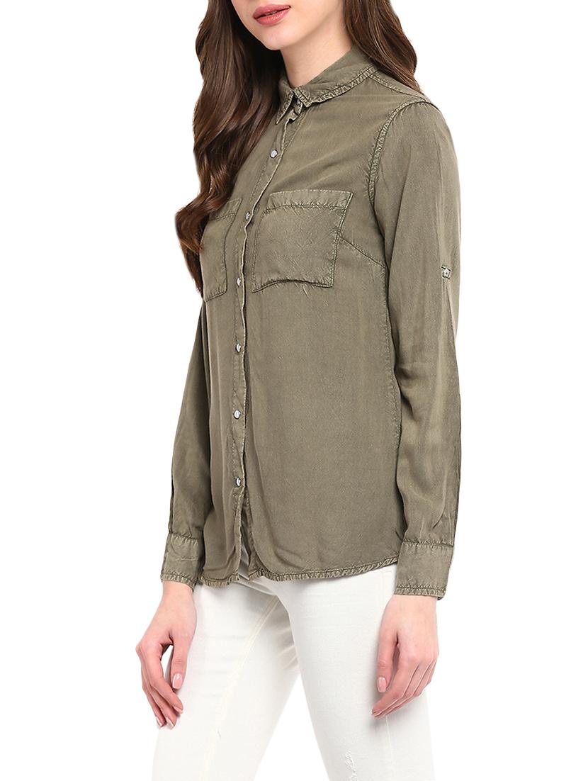 olive rayon regular shirt - 13882518 - Standard Image - 1