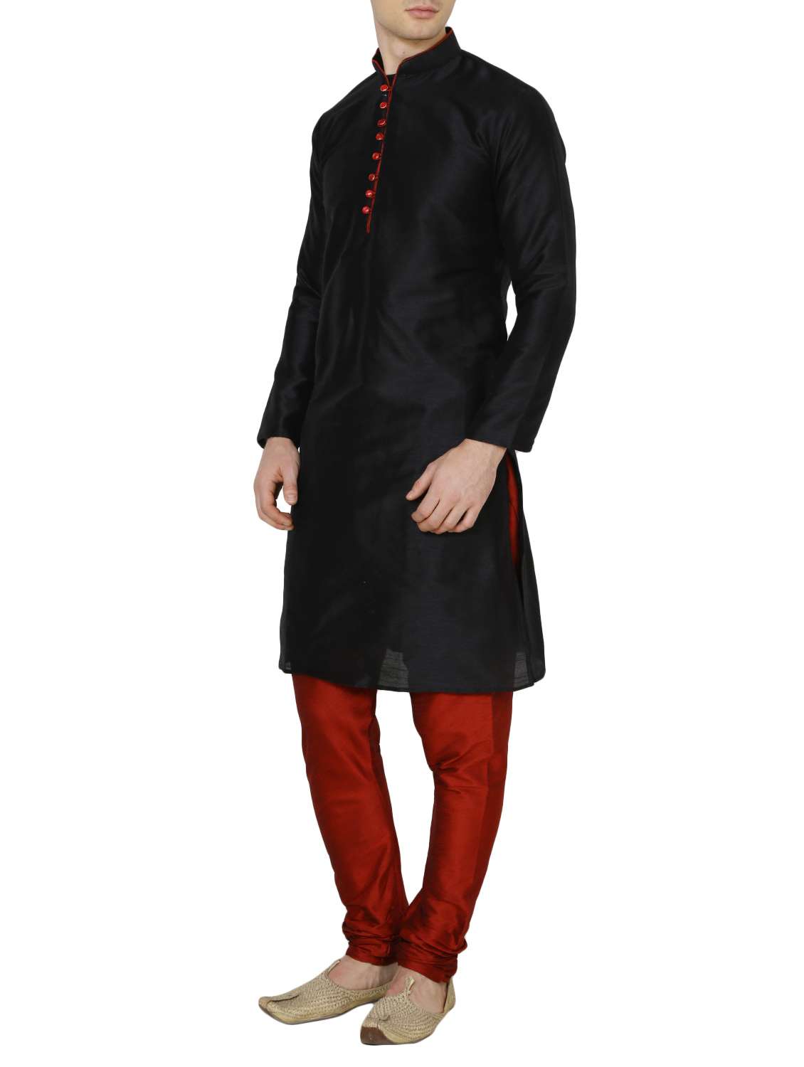 black silk blend kurta pyjama set - 13882601 - Standard Image - 1