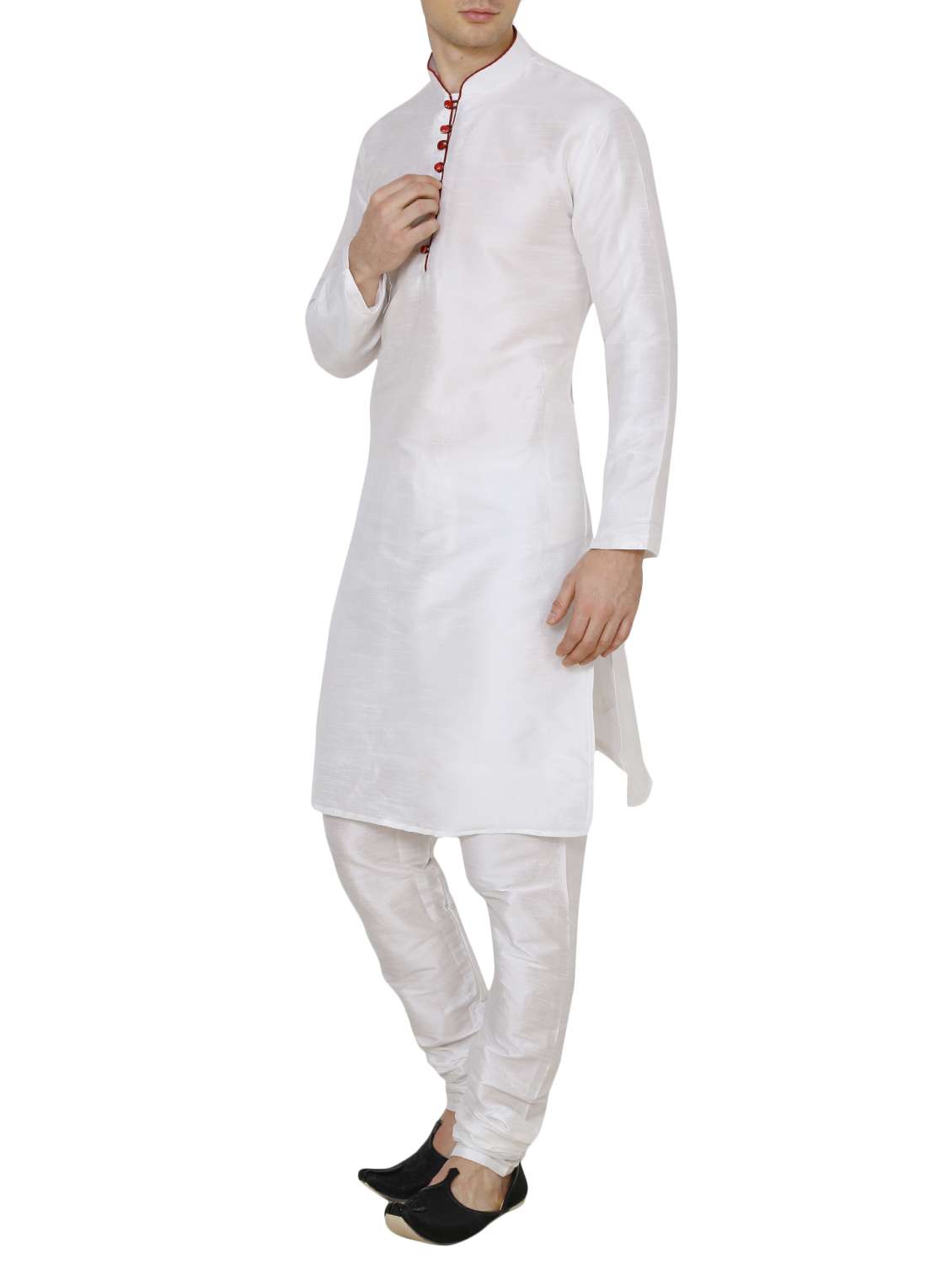 white silk blend kurta pyjama ethnic wear set - 13882605 -  Standard Image - 1