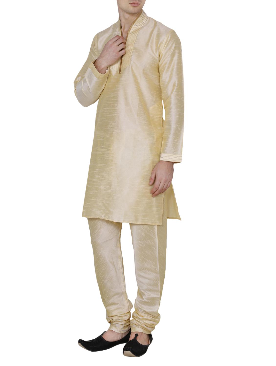 gold silk blend kurta pyjama set - 13882616 -  Standard Image - 1