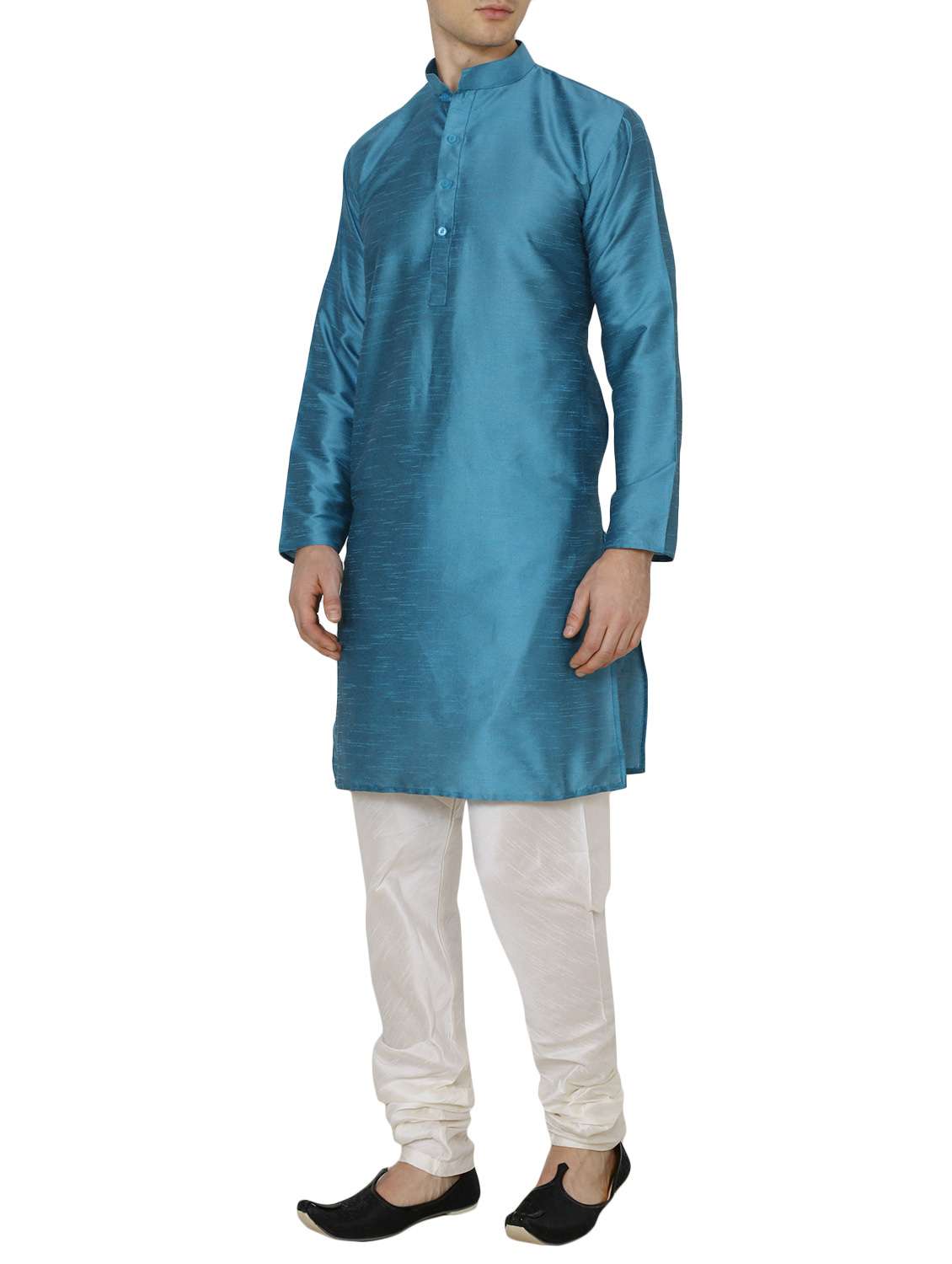 teal blue silk blend kurta pyjama set - 13882647 - Standard Image - 1