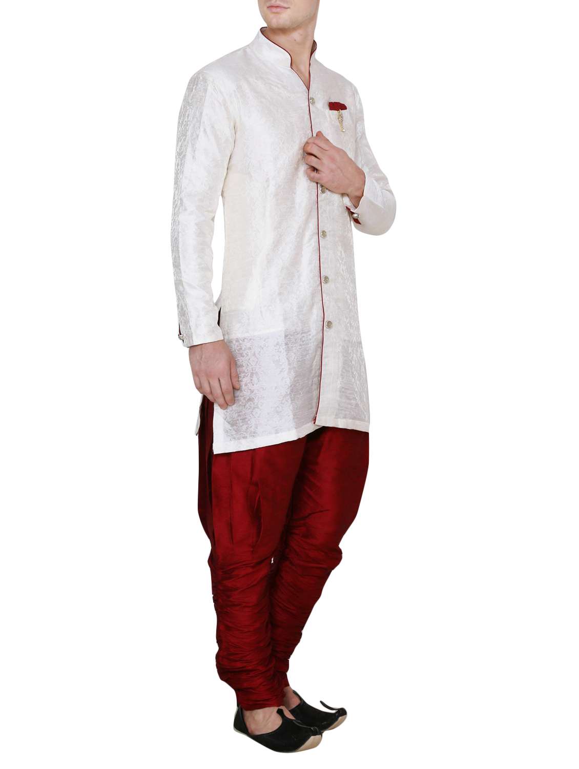 white silk blend kurta pyjama set - 13882653 -  Standard Image - 1