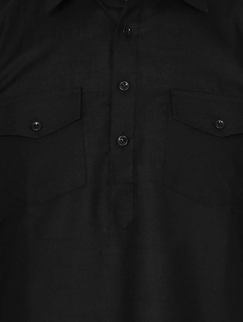 solid black cotton kurta - 13882661 - Standard Image - 4