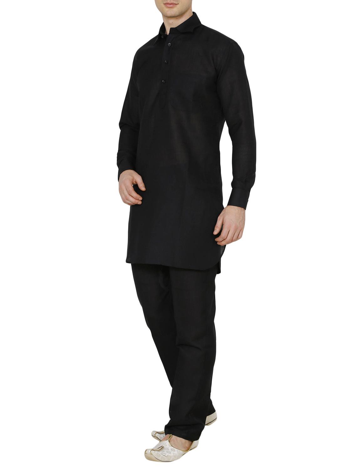 black cotton kurta pyjama set - 13882669 -  Standard Image - 1
