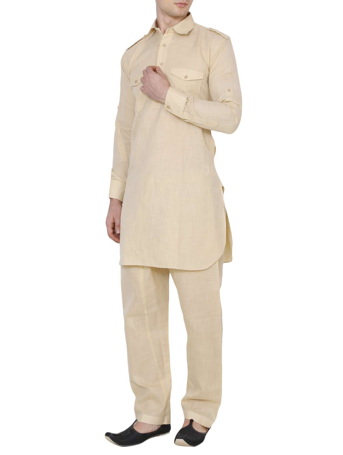 beige nylon kurta pyjama set - 13882677 - Standard Image - 1