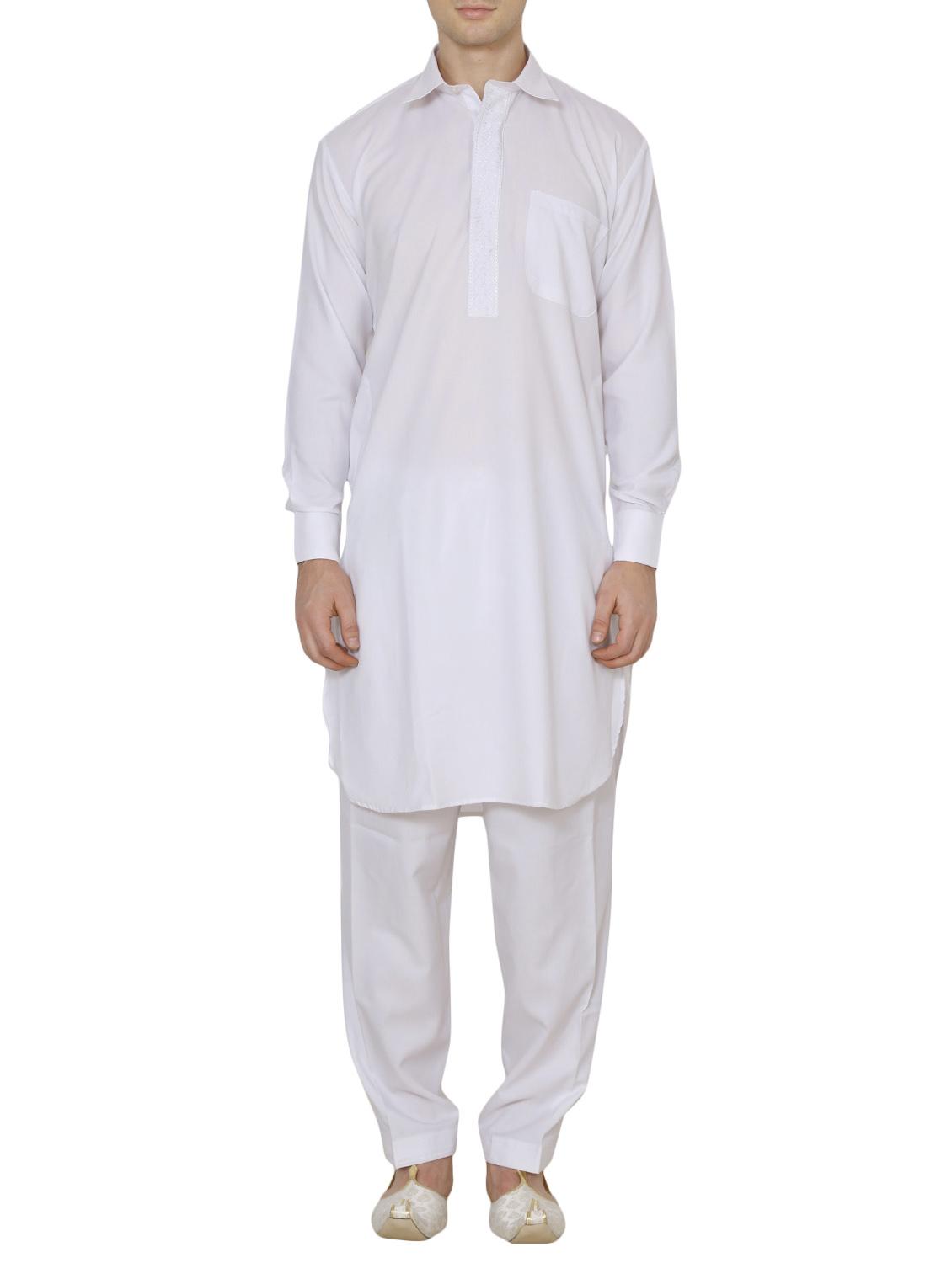 white cotton pathani set - 13882683 -  Zoom Image - 0