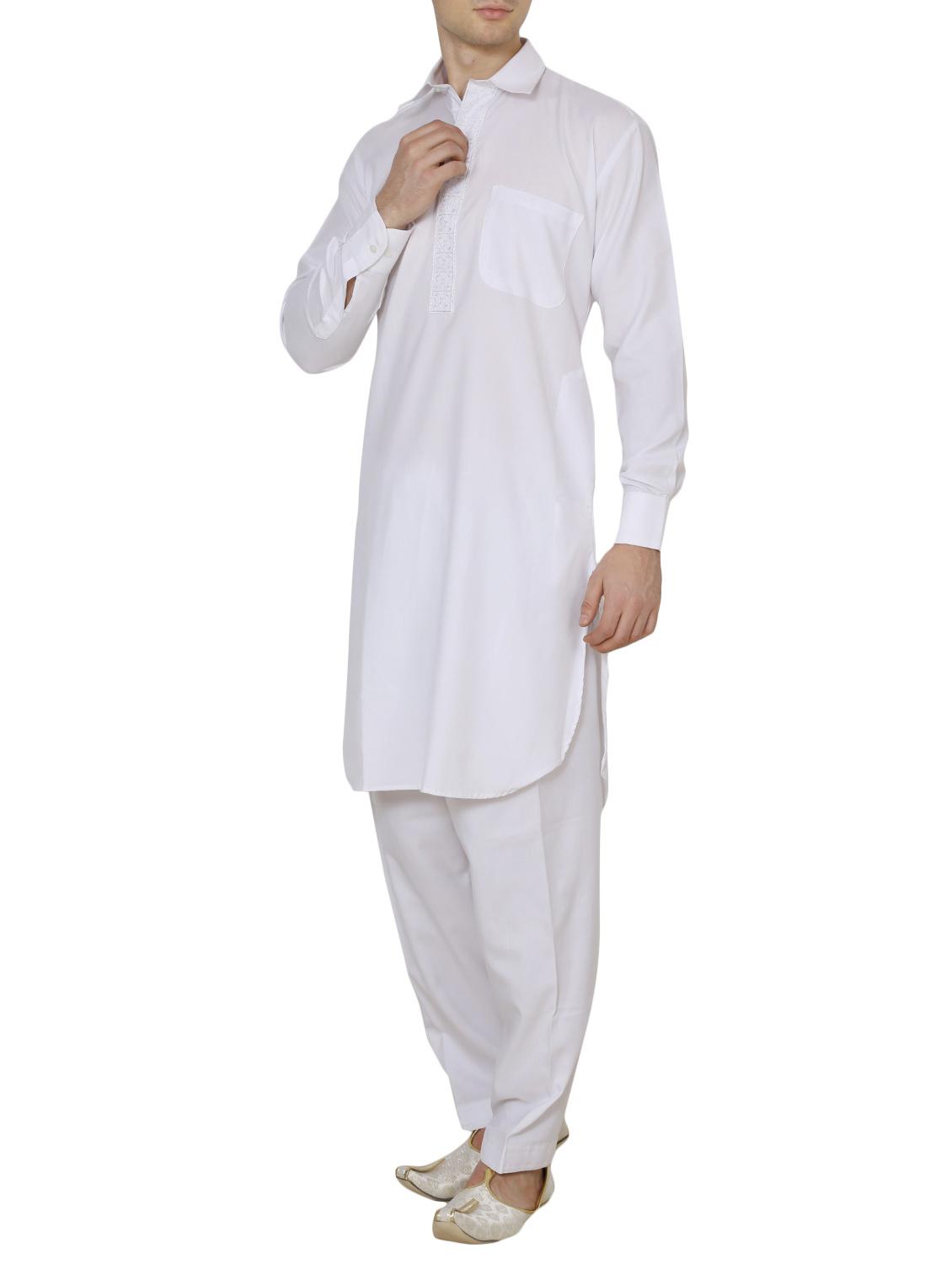 white cotton pathani set - 13882683 -  Standard Image - 1