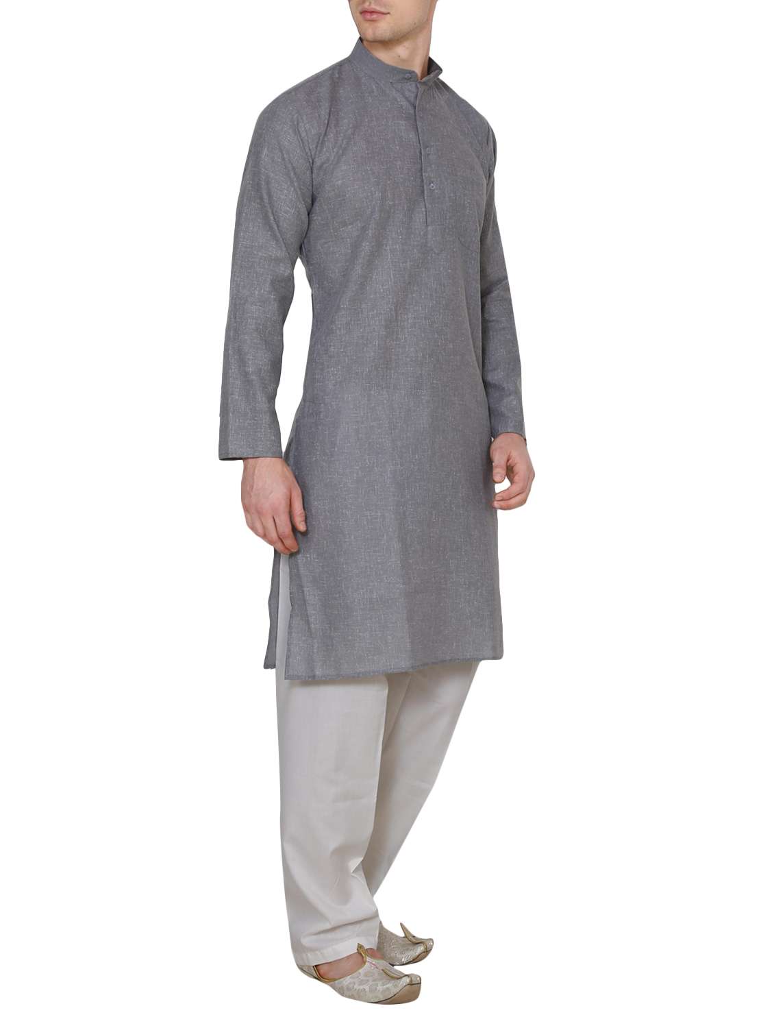 grey cotton kurta pyjama set - 13882699 - Standard Image - 1