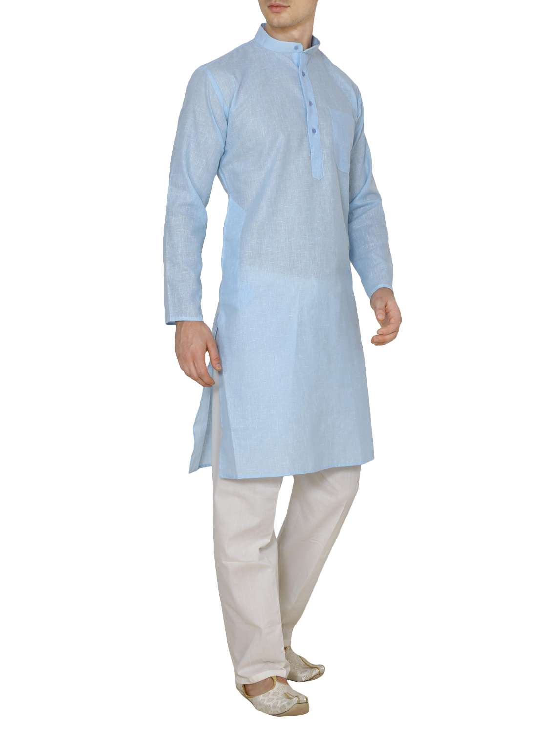 light blue cotton kurta pyjama set - 13882706 - Standard Image - 1