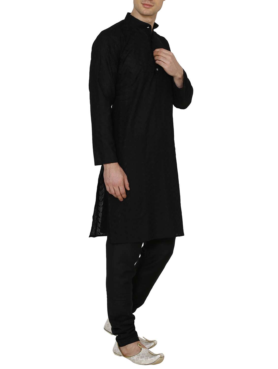 solid black cotton kurta pyjama set - 13882710 - Standard Image - 1