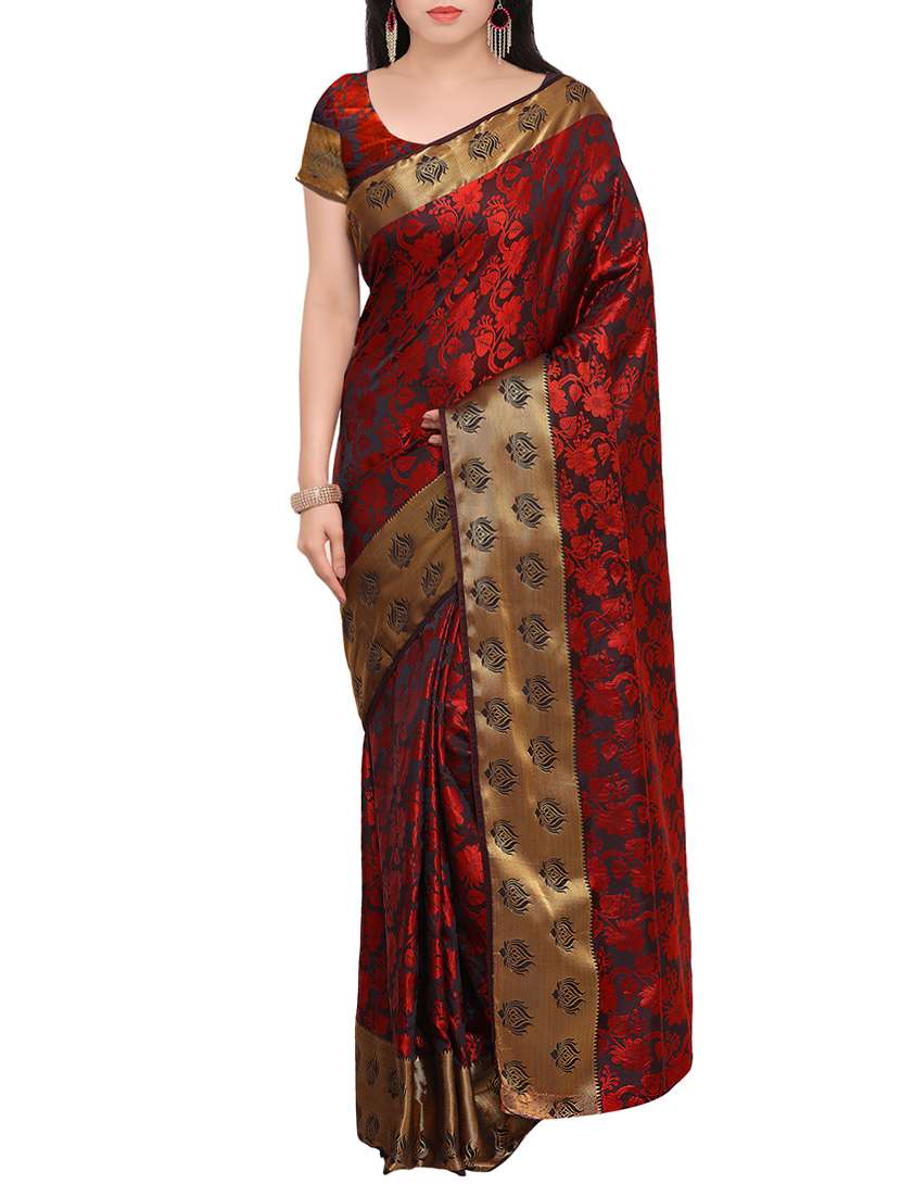 red art silk woven saree with blouse