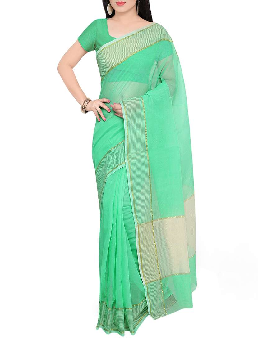 green supper net bordered saree