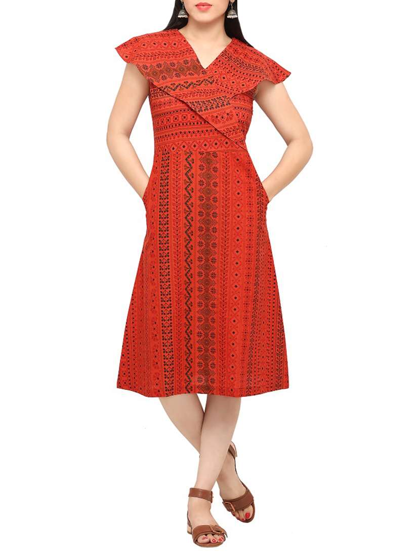 red cotton a-line dress