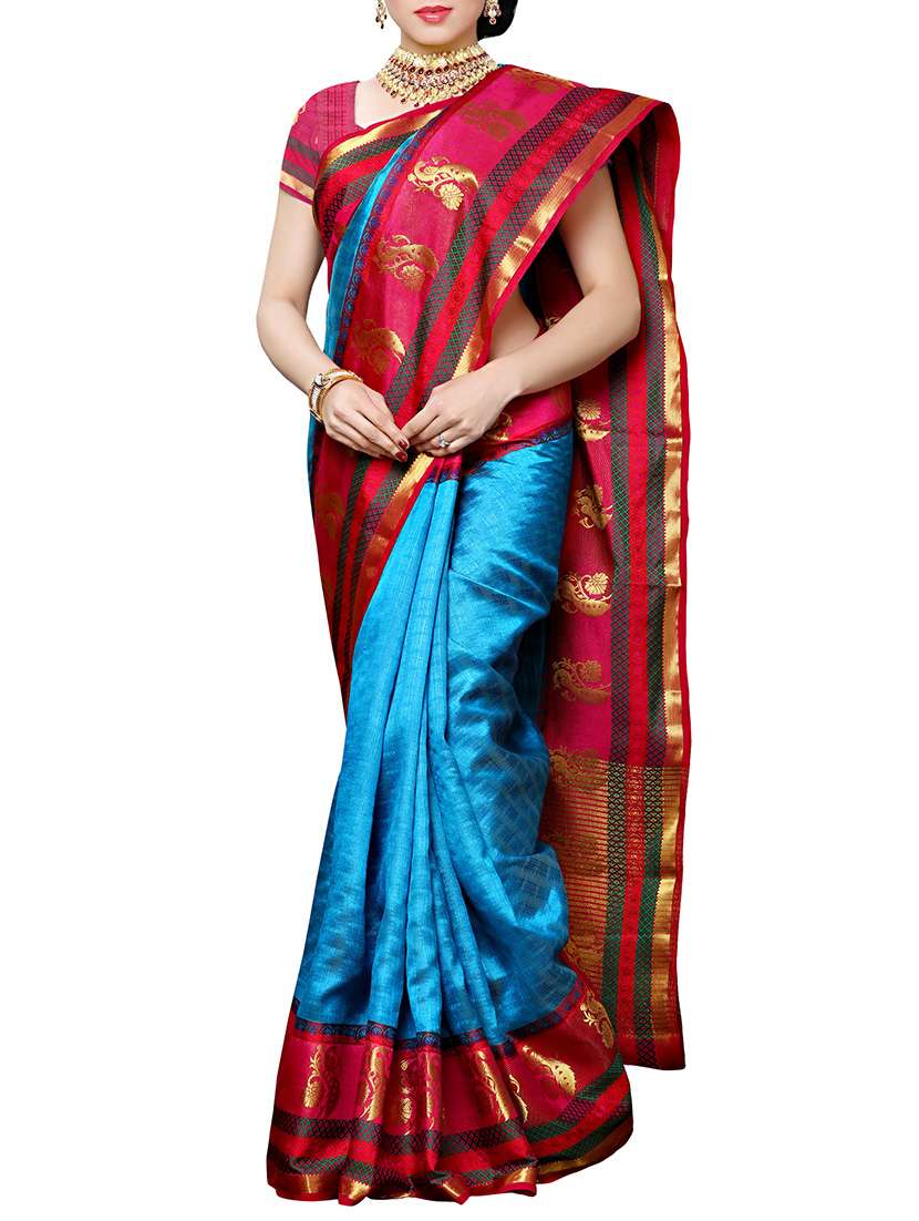 blue kanjivaram silk saree with blouse