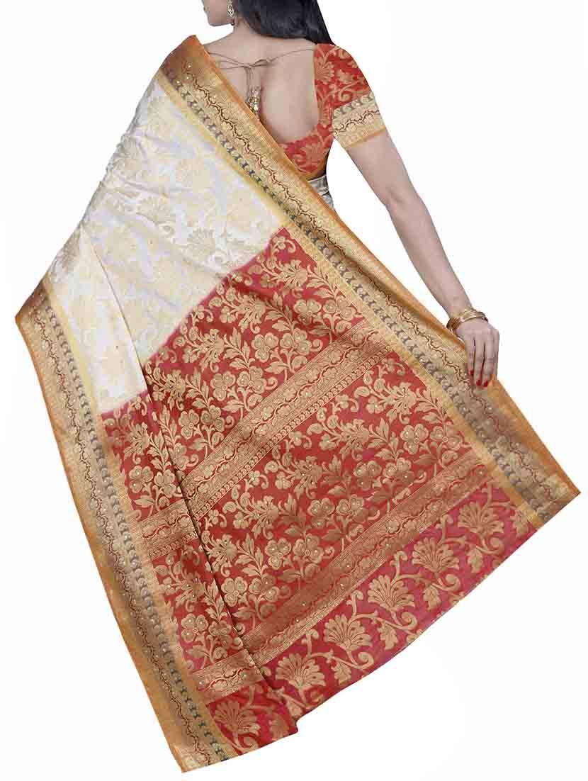 white kanjivaram silk saree with blouse - 13885500 - Standard Image - 1