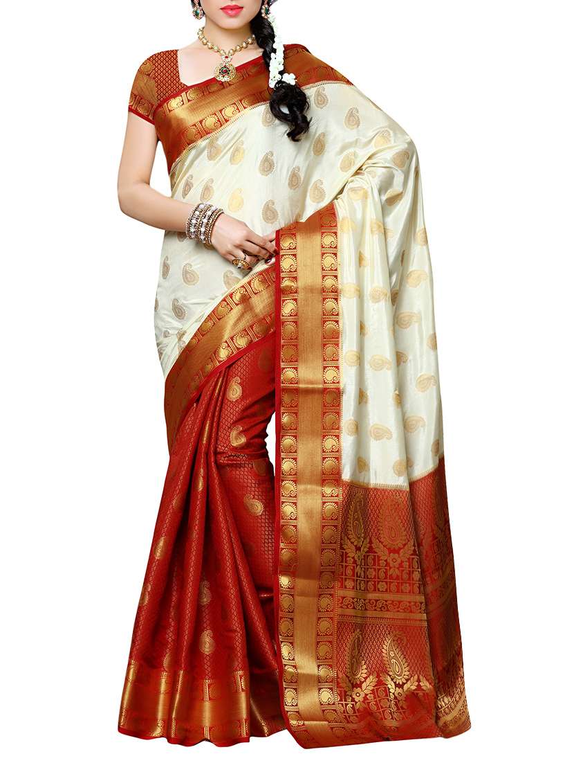 women's self design red colored saree with blouse - 13885563 -  Zoom Image - 0